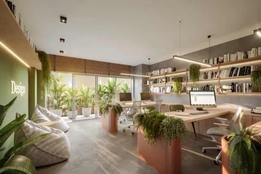 Ambiente Inspirador: Sala de 42,77m² com Vista Nascente no Nurban Ecobusiness!